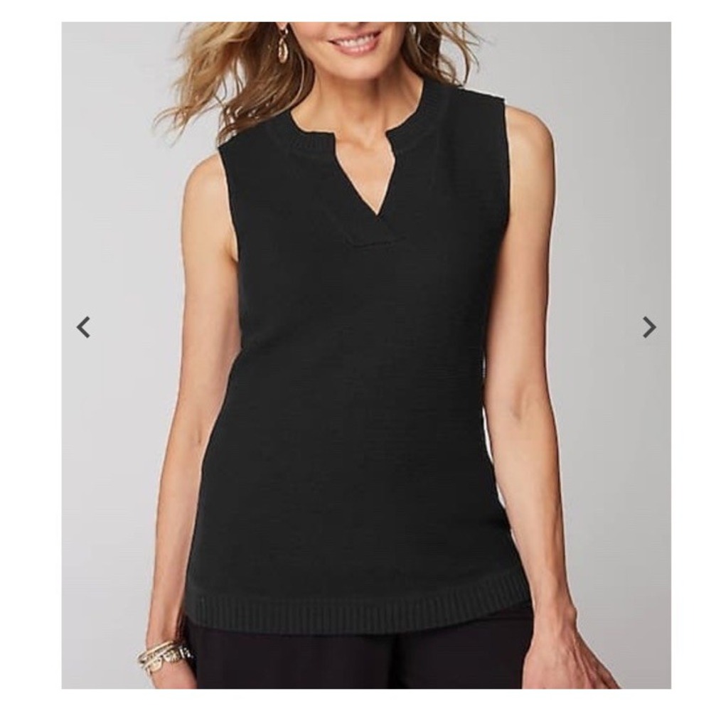 J Jill Wearever Textured Sleeveless Sweater Black Pullover Knit Top‎  EUC Medium
